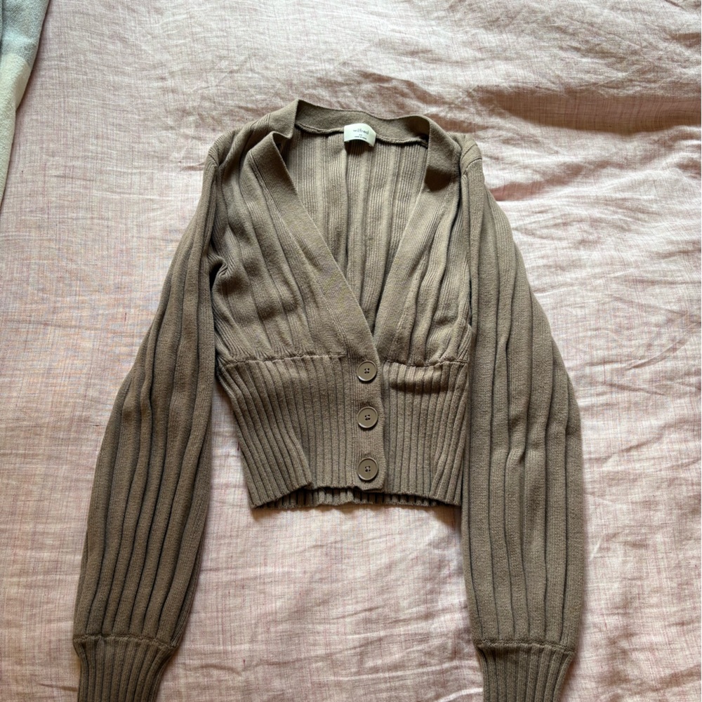 Wilfred Taupe Ribbed Knit Cardigan